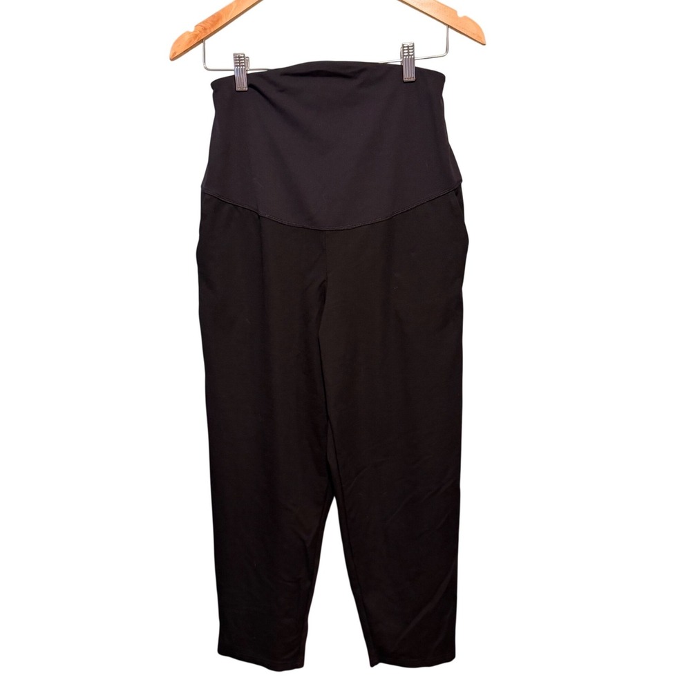 Maternity Black High Waisted Straight Wide Leg Crop Pants with Pockets Medium
